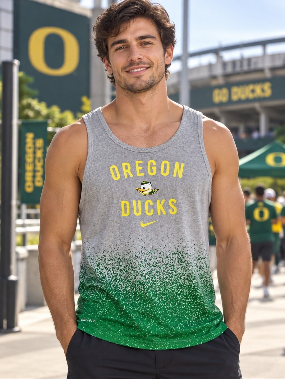 Nike Oregon Ducks Men's Large Dri-FIT Tank Top Gray Green NCAA Athletic UO